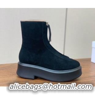 Pretty Style The Row Suede Zipped Platform Ankle Boots 5cm Black 1028076
