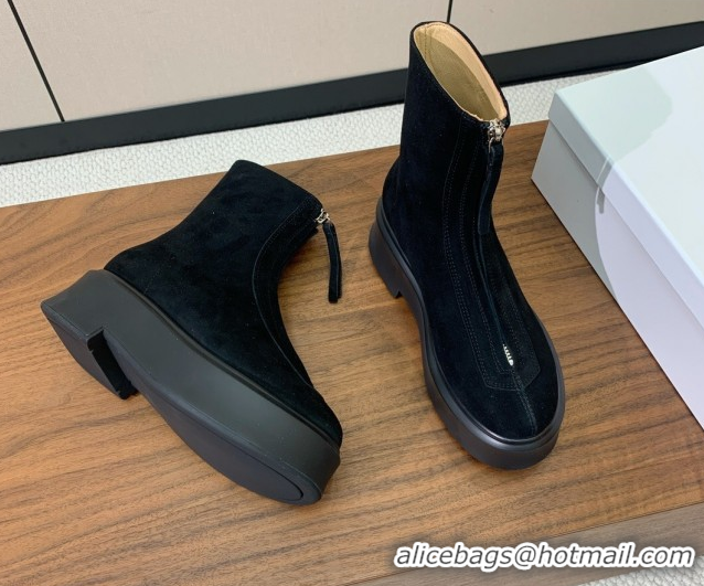 Pretty Style The Row Suede Zipped Platform Ankle Boots 5cm Black 1028076