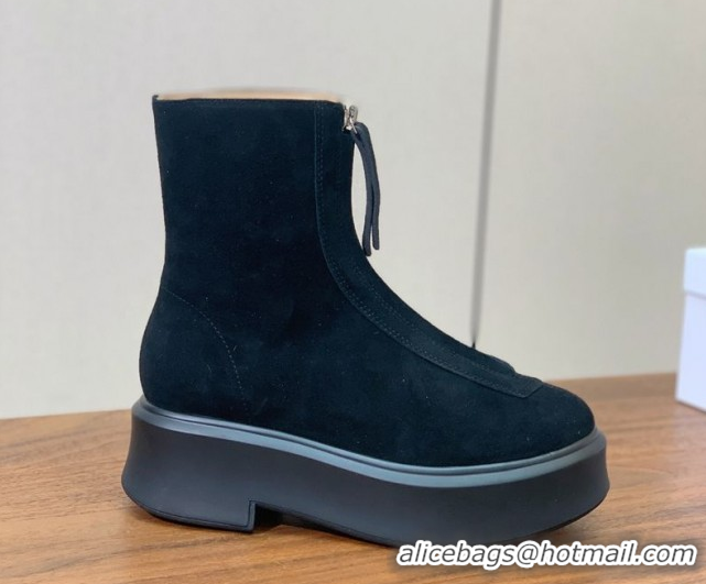 Pretty Style The Row Suede Zipped Platform Ankle Boots 5cm Black 1028076