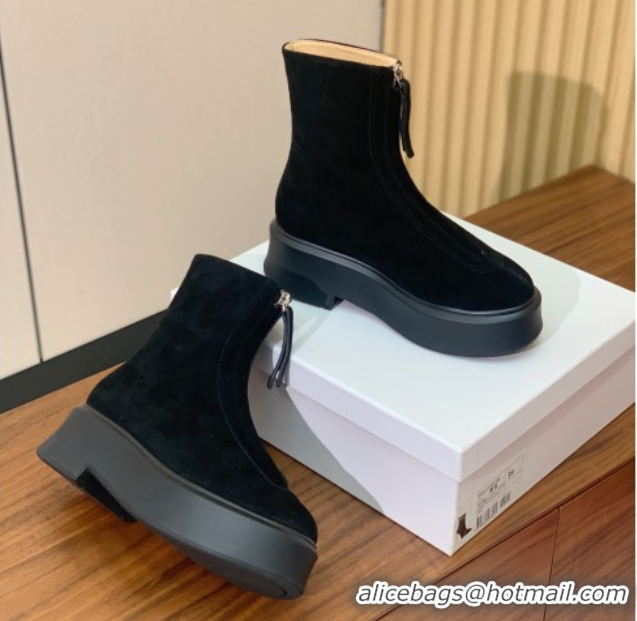Pretty Style The Row Suede Zipped Platform Ankle Boots 5cm Black 1028076