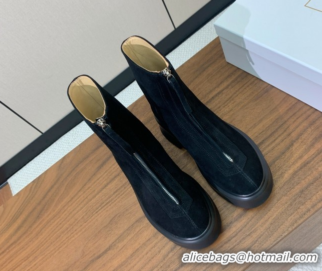 Pretty Style The Row Suede Zipped Platform Ankle Boots 5cm Black 1028076