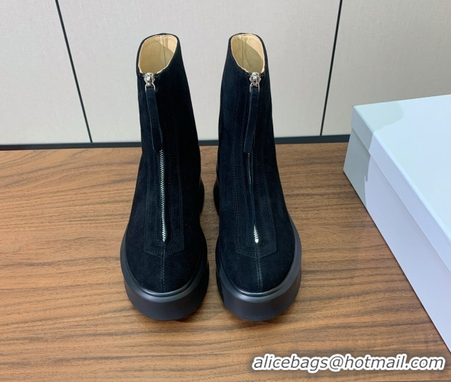Pretty Style The Row Suede Zipped Platform Ankle Boots 5cm Black 1028076