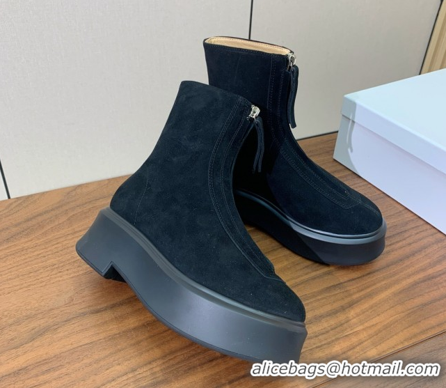 Pretty Style The Row Suede Zipped Platform Ankle Boots 5cm Black 1028076