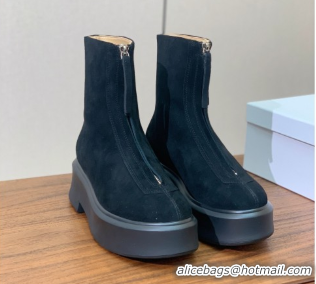 Pretty Style The Row Suede Zipped Platform Ankle Boots 5cm Black 1028076