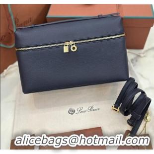 Top Design Loro Piana Extra Pocket Pouch L27 in Grained Calfskin L0427 Royal Blue 2025