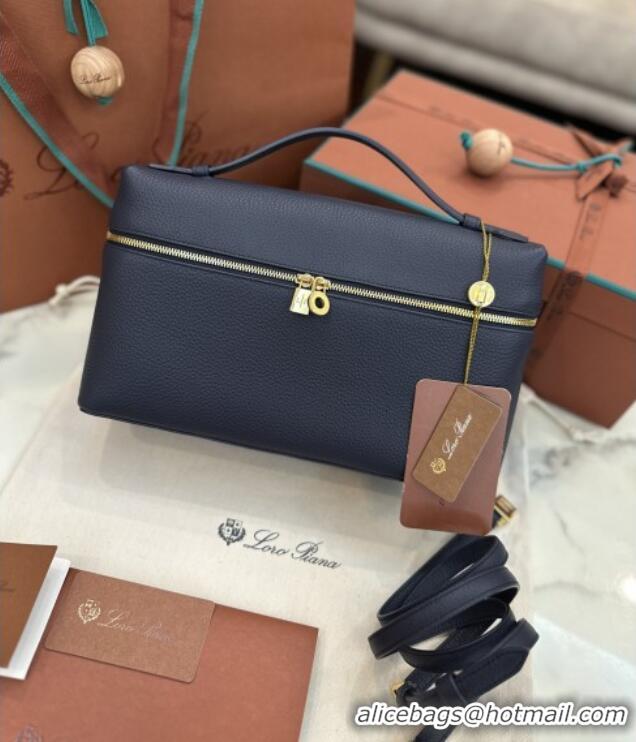 Top Design Loro Piana Extra Pocket Pouch L27 in Grained Calfskin L0427 Royal Blue 2025