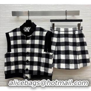 Buy Classic Louis Vuitton Plaid Vest and Mini Skirt Set 0904 Black/White 2025