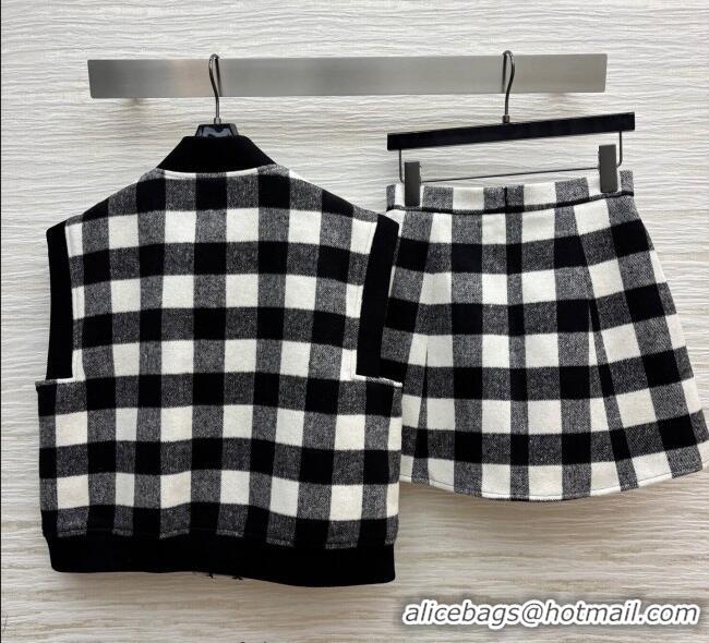 Buy Classic Louis Vuitton Plaid Vest and Mini Skirt Set 0904 Black/White 2025