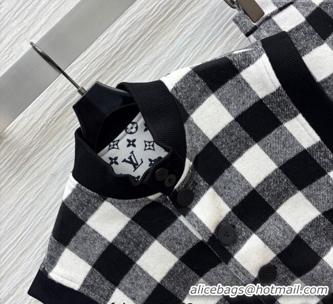 Buy Classic Louis Vuitton Plaid Vest and Mini Skirt Set 0904 Black/White 2025