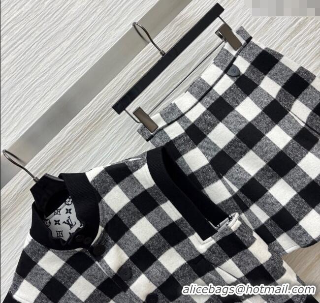 Buy Classic Louis Vuitton Plaid Vest and Mini Skirt Set 0904 Black/White 2025