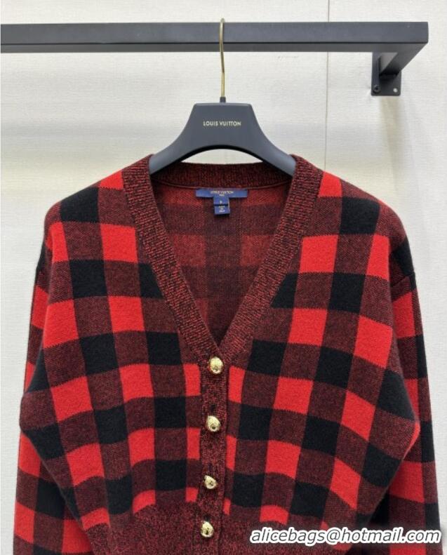 Grade Quality Louis Vuitton Wool Cashmere Blend Check Cardigan 1014 Red 2025