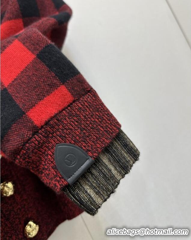 Grade Quality Louis Vuitton Wool Cashmere Blend Check Cardigan 1014 Red 2025