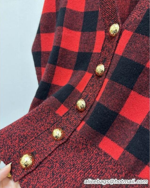 Grade Quality Louis Vuitton Wool Cashmere Blend Check Cardigan 1014 Red 2025