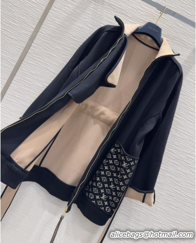 Top Design Louis Vuitton Monogram Accent Coat LV102902 Black 2025