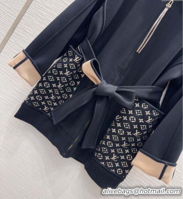 Top Design Louis Vuitton Monogram Accent Coat LV102902 Black 2025