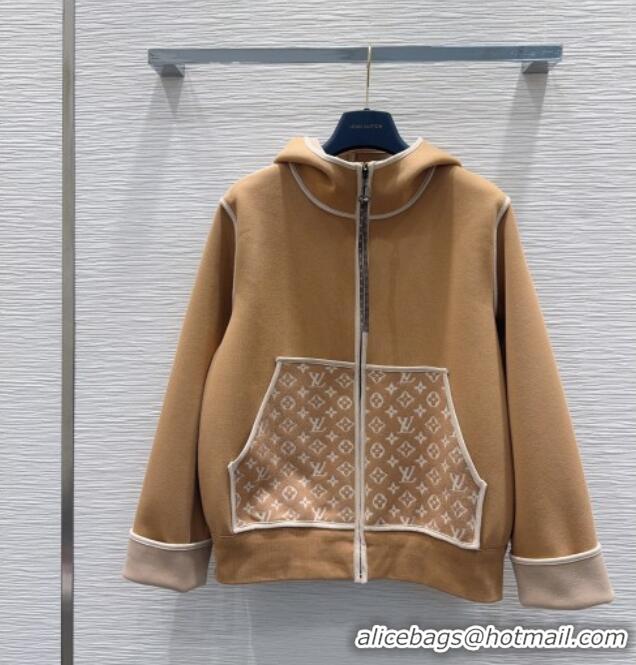 Best Product Louis Vuitton Monogram Accent Hoodie Jacket LV102903 Beige 2025