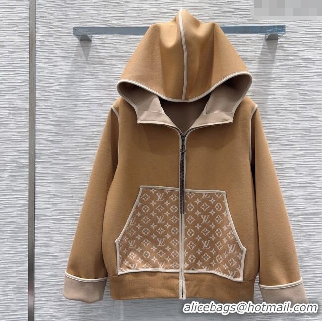 Best Product Louis Vuitton Monogram Accent Hoodie Jacket LV102903 Beige 2025