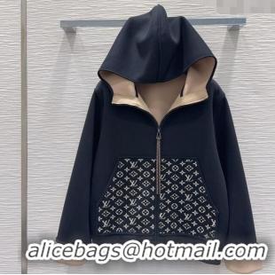 Spot Bulk Louis Vuitton Monogram Accent Hoodie Jacket LV102905 Black 2025