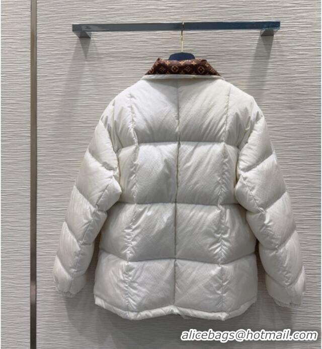 Luxury Cheap Louis Vuitton Monogram Accent Pillow Puffer Down Jacket LV102509 White 2025