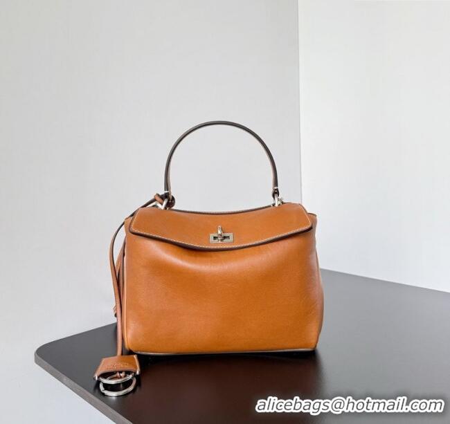 Spot Bulk Balenciaga Rodeo Mini Handbag in smooth calfskin With aged-silver hardware 78972 brown yellow 2025