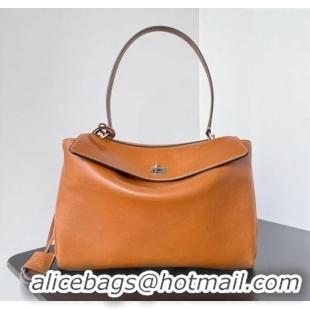 Luxury Classic Balenciaga Rodeo Medium Handbag in smooth calfskin 78972 brown yellow With aged-silver hardware 2025