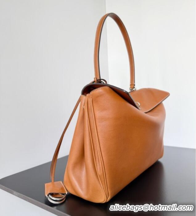 Luxury Classic Balenciaga Rodeo Medium Handbag in smooth calfskin 78972 brown yellow With aged-silver hardware 2025