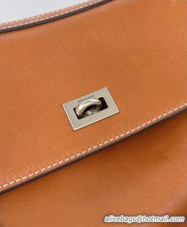 Luxury Classic Balenciaga Rodeo Medium Handbag in smooth calfskin 78972 brown yellow With aged-silver hardware 2025