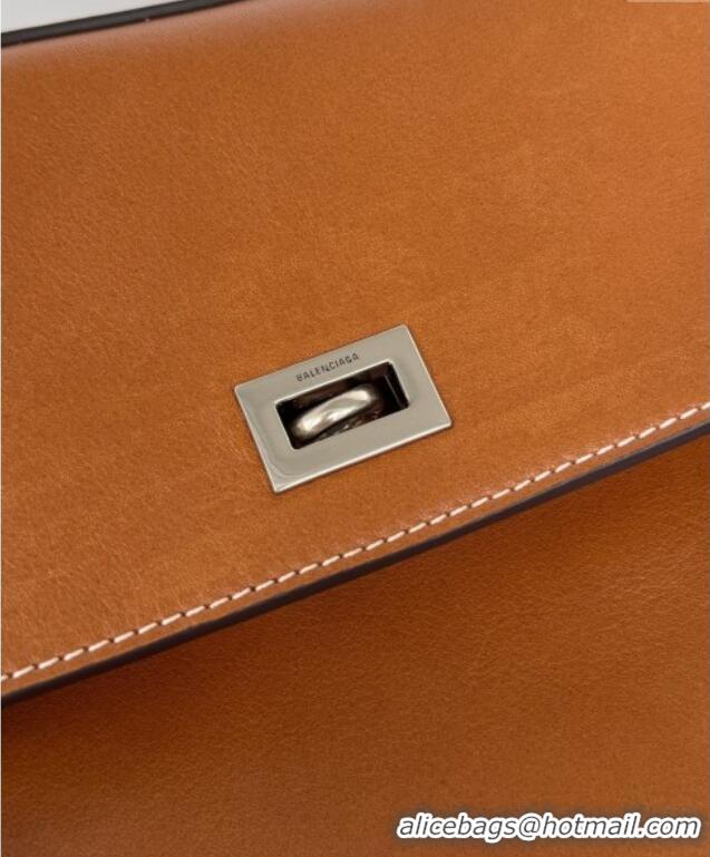 Buy Classic Balenciaga Rodeo Large Handbag in smooth calfskin 78972 brown yellow With aged-silver hardware 2025