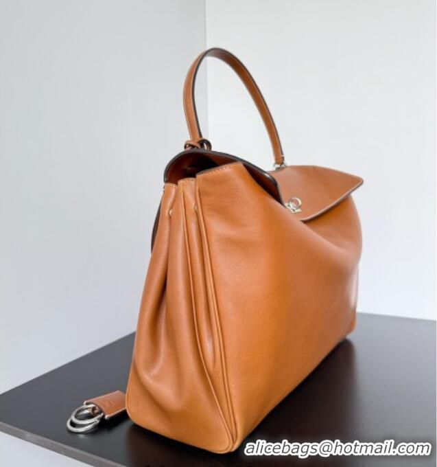 Buy Classic Balenciaga Rodeo Large Handbag in smooth calfskin 78972 brown yellow With aged-silver hardware 2025