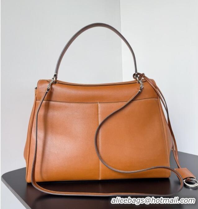Buy Classic Balenciaga Rodeo Large Handbag in smooth calfskin 78972 brown yellow With aged-silver hardware 2025