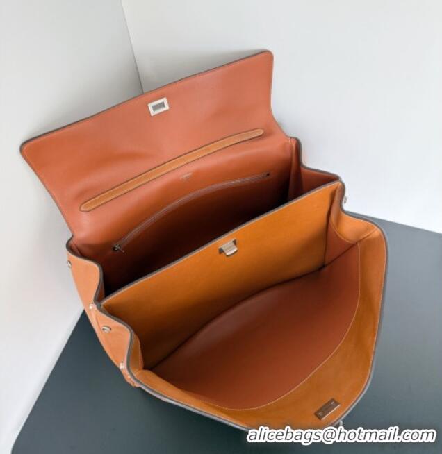 Buy Classic Balenciaga Rodeo Large Handbag in smooth calfskin 78972 brown yellow With aged-silver hardware 2025