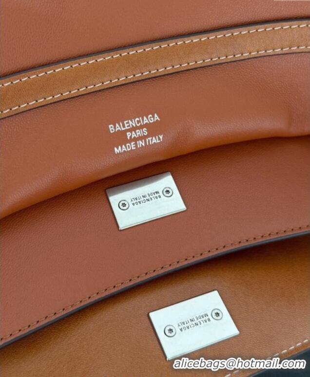 Buy Classic Balenciaga Rodeo Large Handbag in smooth calfskin 78972 brown yellow With aged-silver hardware 2025