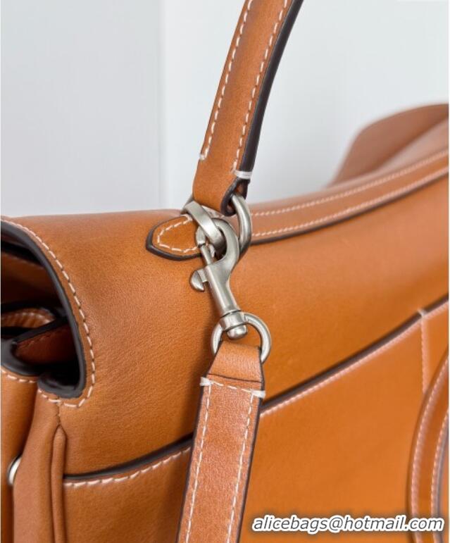 Buy Classic Balenciaga Rodeo Large Handbag in smooth calfskin 78972 brown yellow With aged-silver hardware 2025