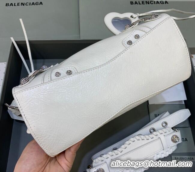 New Fashion Balenciaga Neo Cagole XS Lambskin Top Handle Bag with Crystal 638515 White 2025