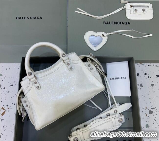 New Fashion Balenciaga Neo Cagole XS Lambskin Top Handle Bag with Crystal 638515 White 2025
