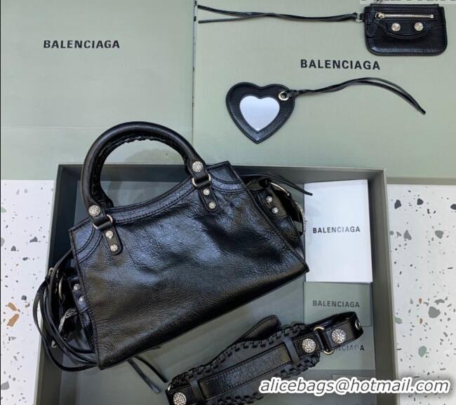 Spot Bulk Balenciaga Neo Cagole XS Lambskin Top Handle Bag with Crystal 638515 Black 2025