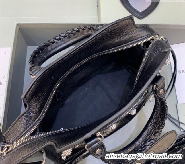 Spot Bulk Balenciaga Neo Cagole XS Lambskin Top Handle Bag with Crystal 638515 Black 2025