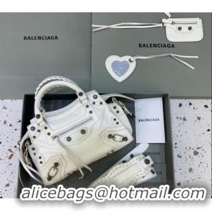 Classic Cheap Balenciaga Neo Cagole XS Lambskin Top Handle Bag 638515 White/Aged Silver 2025