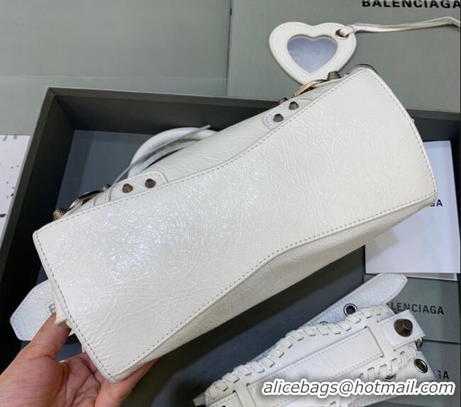 Classic Cheap Balenciaga Neo Cagole XS Lambskin Top Handle Bag 638515 White/Aged Silver 2025