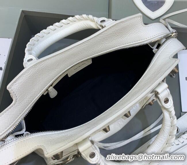 Classic Cheap Balenciaga Neo Cagole XS Lambskin Top Handle Bag 638515 White/Aged Silver 2025