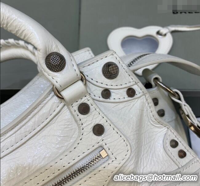 Classic Cheap Balenciaga Neo Cagole XS Lambskin Top Handle Bag 638515 White/Aged Silver 2025