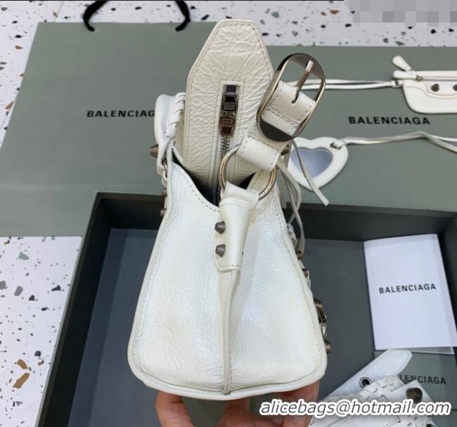 Classic Cheap Balenciaga Neo Cagole XS Lambskin Top Handle Bag 638515 White/Aged Silver 2025