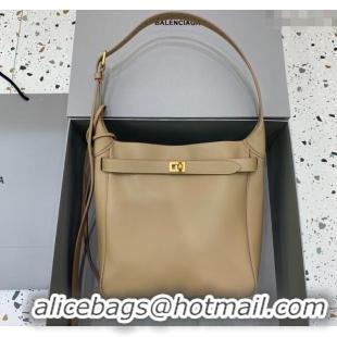 Luxury New Balenciaga Bel Air Small Hobo Bag in smooth calfskin 78972 latte beige aged-gold hardware 2025