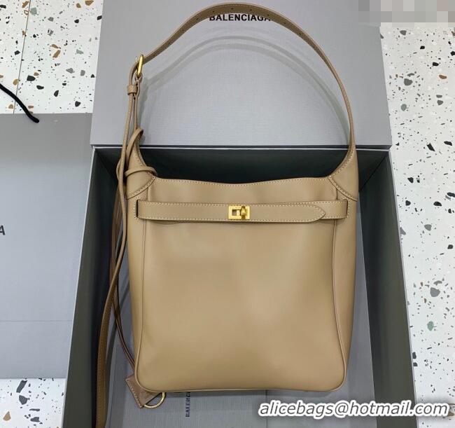 Luxury New Balenciaga Bel Air Small Hobo Bag in smooth calfskin 78972 latte beige aged-gold hardware 2025