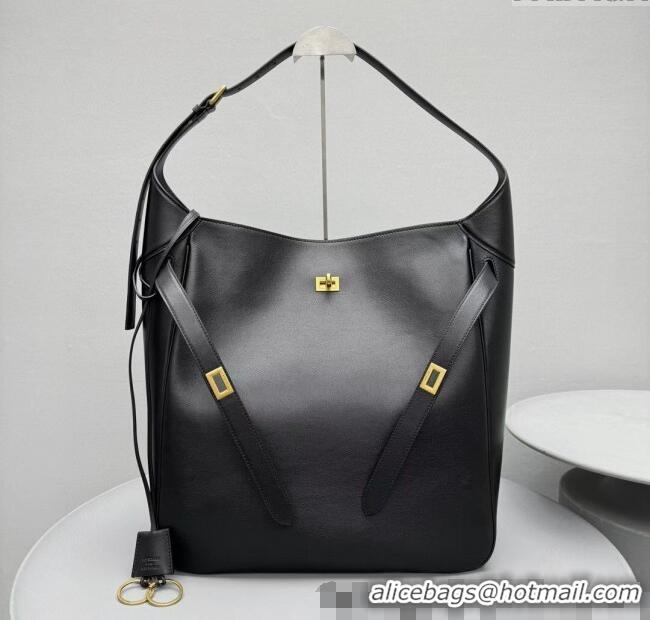 Best Price Balenciaga Bel Air Large Hobo Bag in smooth calfskin 78081 black aged-gold hardware 2025