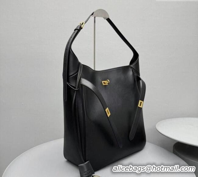 Best Price Balenciaga Bel Air Large Hobo Bag in smooth calfskin 78081 black aged-gold hardware 2025