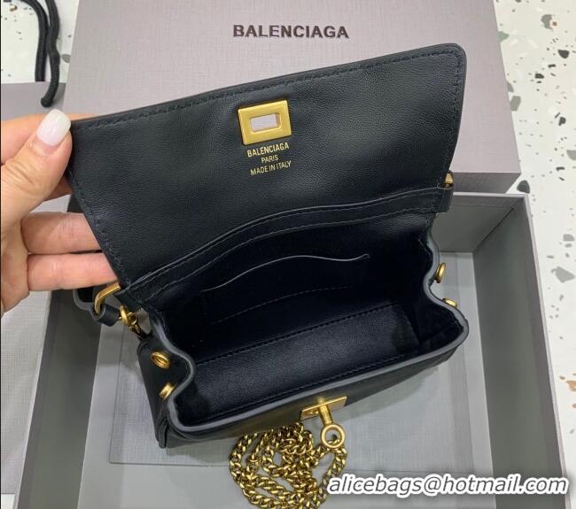 Original Cheap Balenciaga Rodeo Nano Bag With Chain in smooth calfskin 48082 black aged-gold hardware 2025
