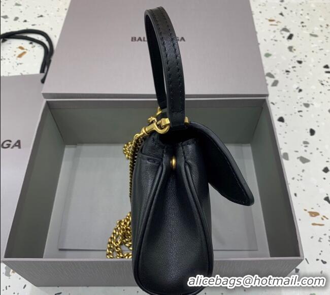 Original Cheap Balenciaga Rodeo Nano Bag With Chain in smooth calfskin 48082 black aged-gold hardware 2025