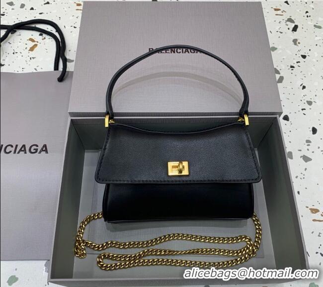 Original Cheap Balenciaga Rodeo Nano Bag With Chain in smooth calfskin 48082 black aged-gold hardware 2025
