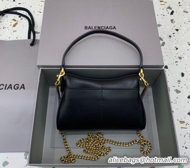 Original Cheap Balenciaga Rodeo Nano Bag With Chain in smooth calfskin 48082 black aged-gold hardware 2025
